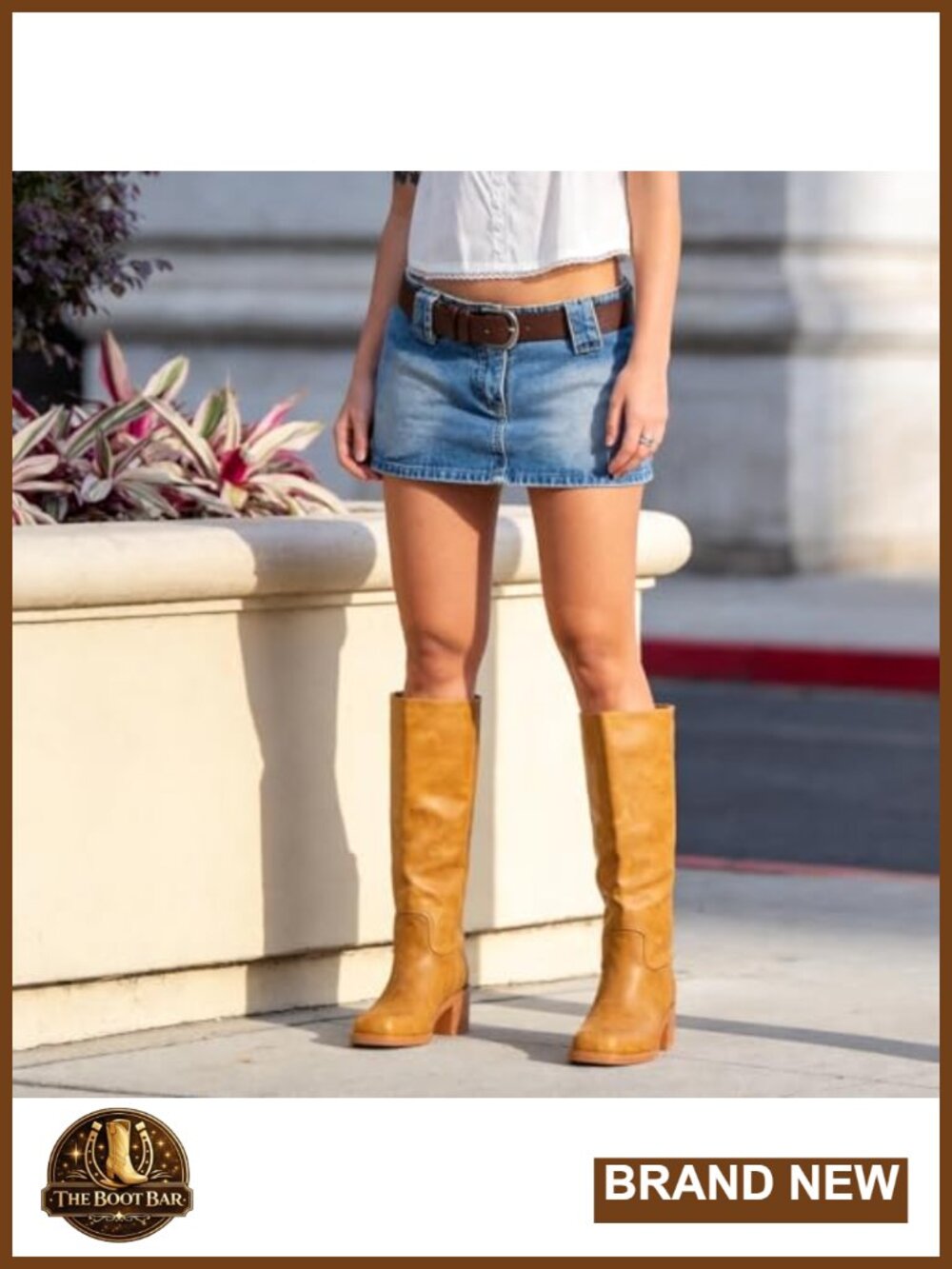 Women's Chunky Block Heel Knee High Boots Square Toe Pull On Faux Leather Brown - Picture 2 of 6